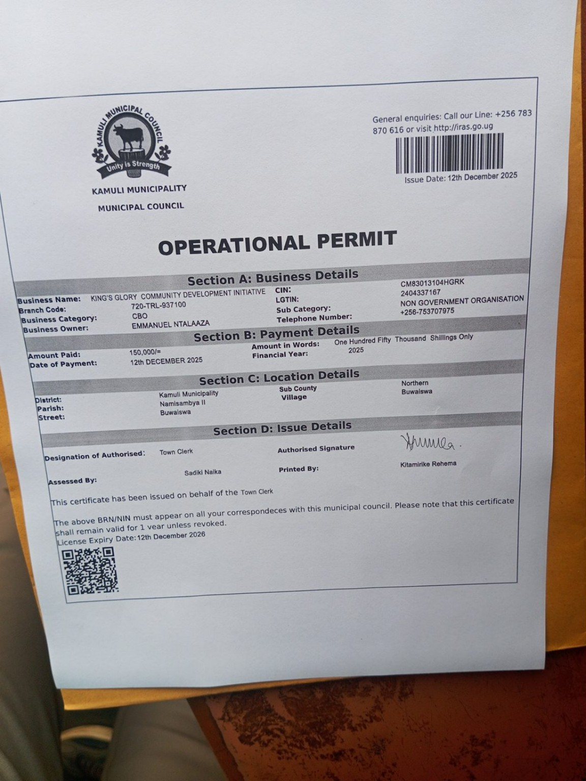 KGCDI Operational Permit